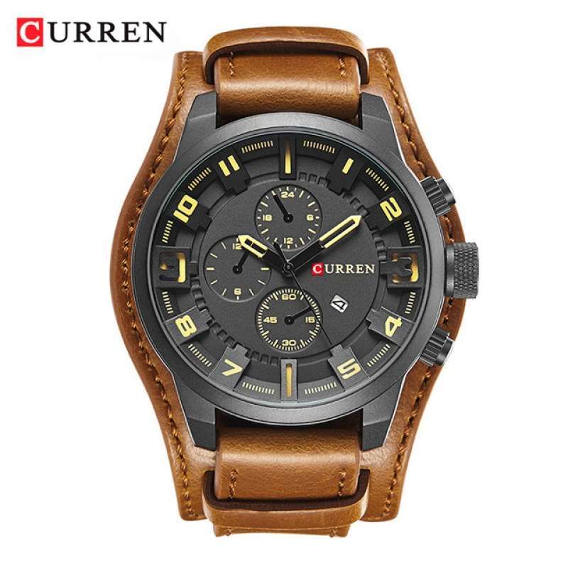 Jam Tangan Kulit Cokelat Curren 8225 untuk Pria