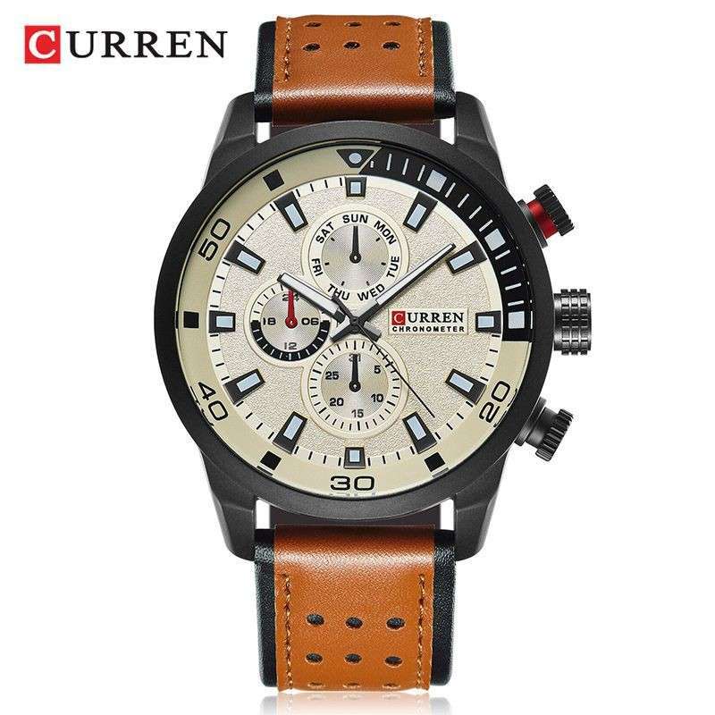 Jam Tangan Kulit Cokelat Curren 8225 untuk Pria