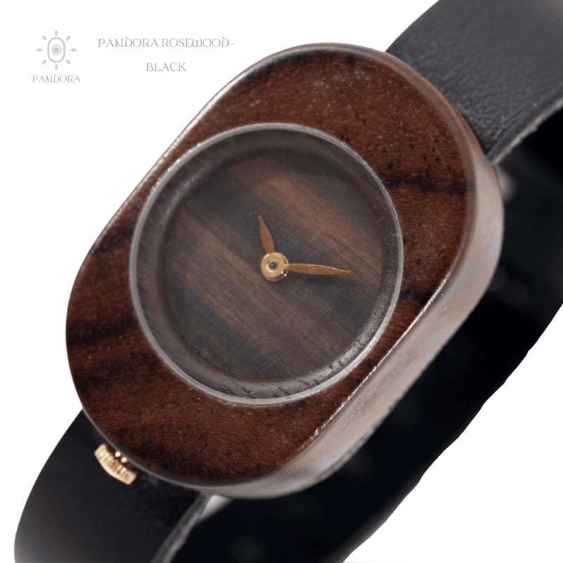 Jam Tangan Kayu Pandora Rosewood Hitam Cokelat Mewah