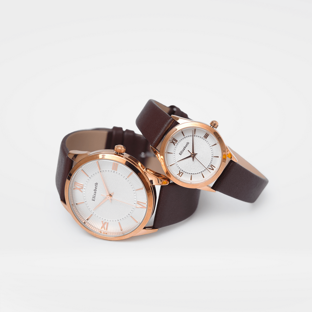 Jam Tangan Couple Leather Strap Model 2205-0010 Elizabeth Tanggan