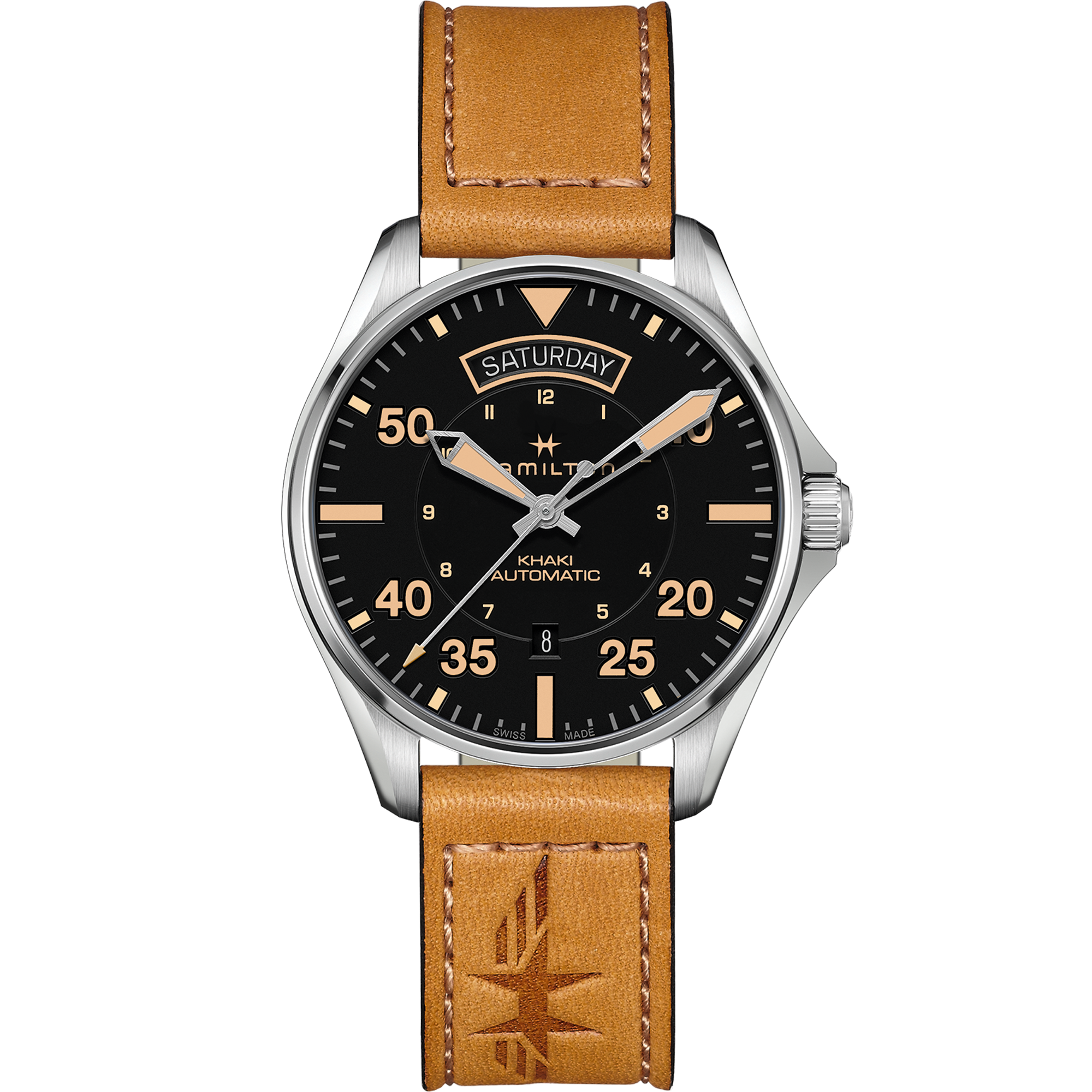 Jam Tangan Khaki Aviation Day Date Auto H64645531: Deskripsi Lengkap