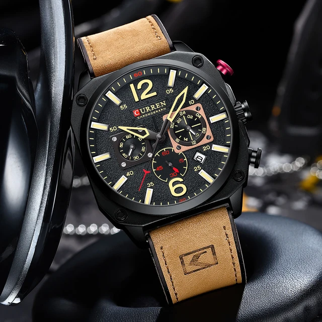 Jam Tangan Kulit Asli Curren 8398 untuk Pria, Desain Elegan