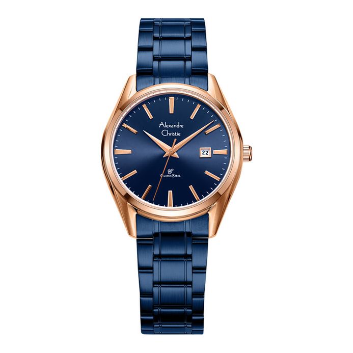 Jam Tangan Wanita Alexandre Christie Classic Steel Blue Rose Gold AC 8681 LD BURBU