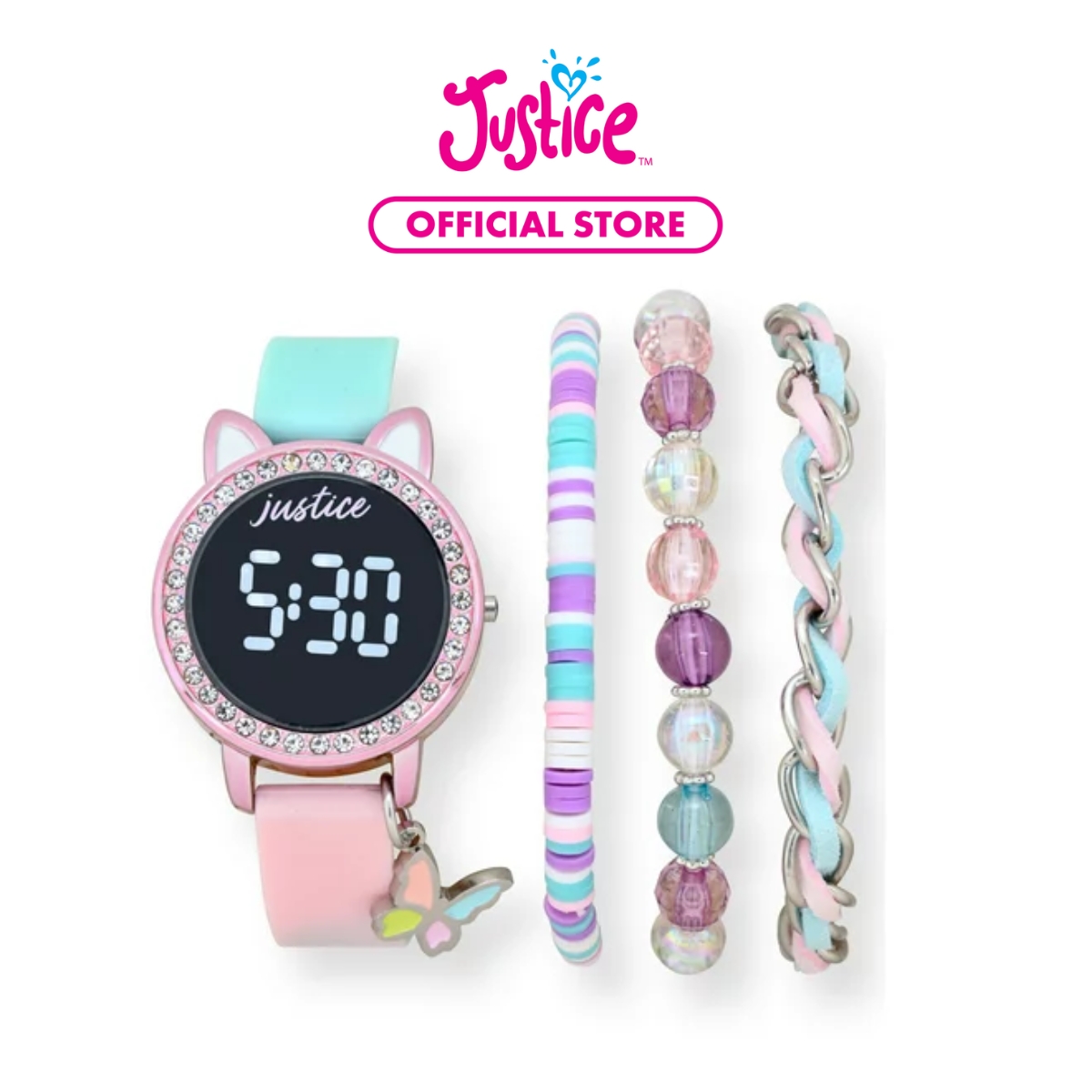 Set Jam Tanggan Justice Paris LED Jam Tangan & Gelang Elegan