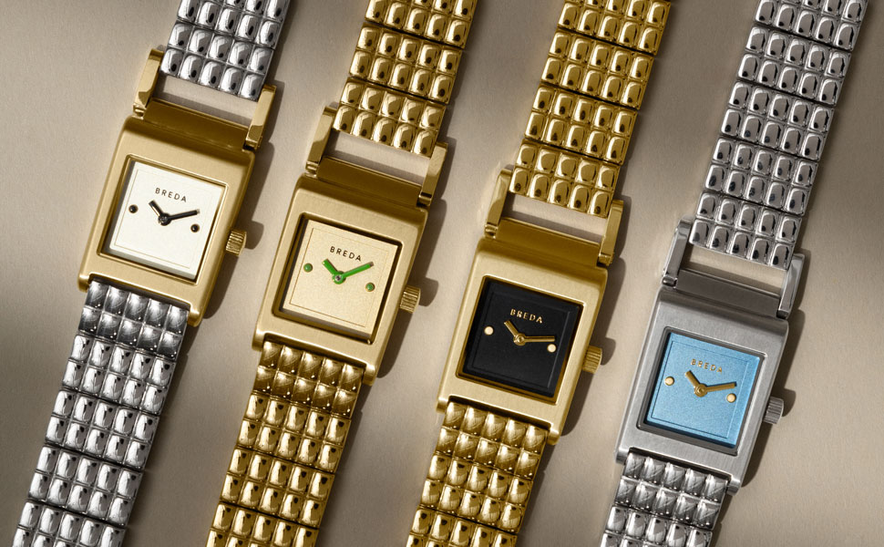 Jam Tangan Breda Revel Ivory Dial dengan Gelang Baja Dua Warna Emas 18mm