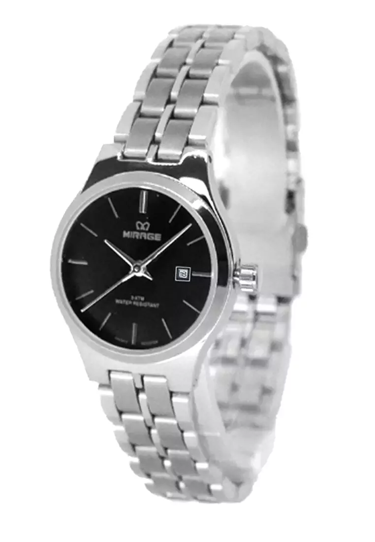 Jam Tangan MIRAGE 18602 Silver Black untuk Wanita